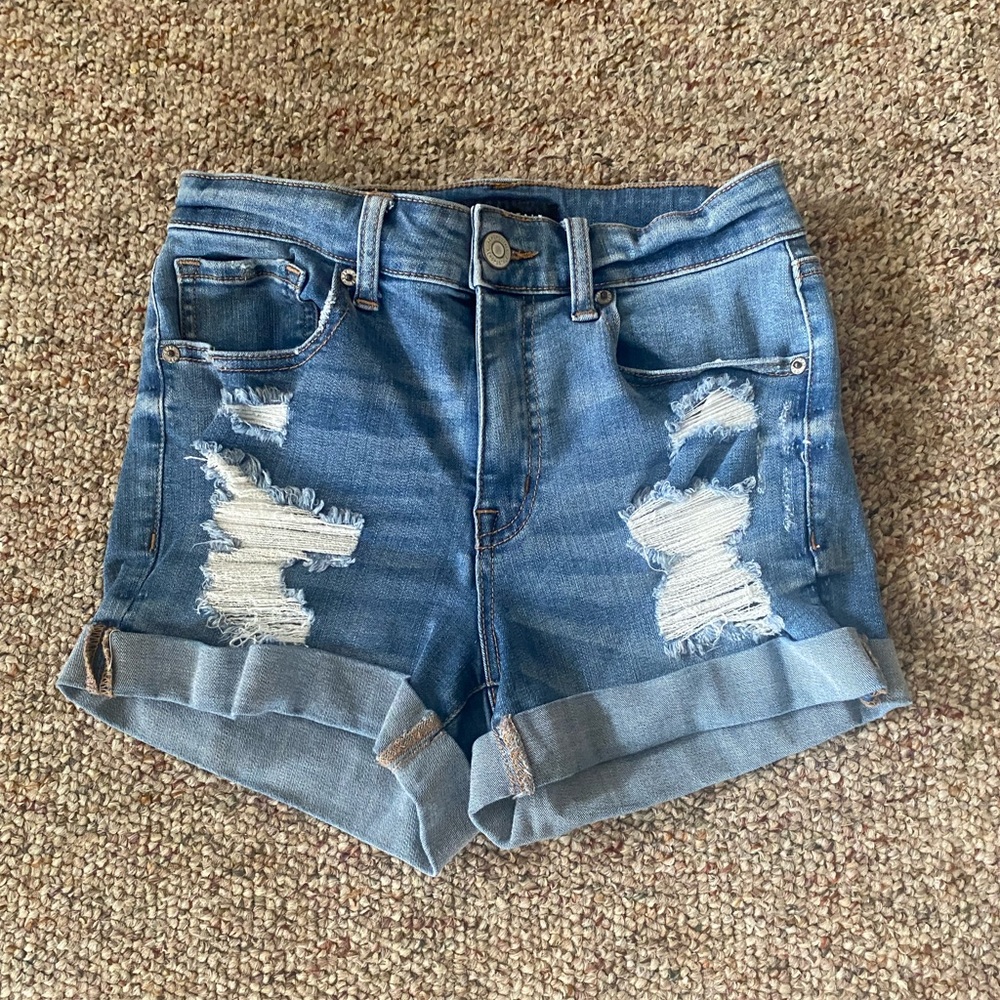 Aeropostale high rise midi distressed stretch shorts